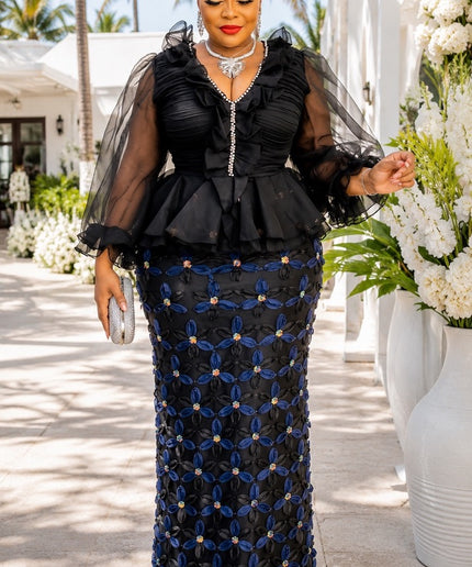 White Ruffle Peplum Maxi Dress for Mother of The Bride Wedding Guest Cocktail Party Reception