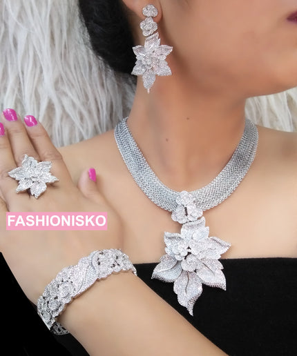 Dubai Gold Plated Jewelry Set Cubic Zirconia | Bridal Jewelry, Wedding Guest, Mother of The Bride Jewelry, Birthday Party Celebrant