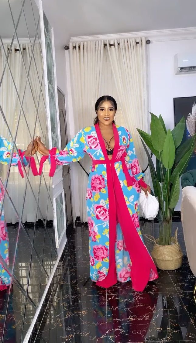 Matching Blue Kimono and Pants Set