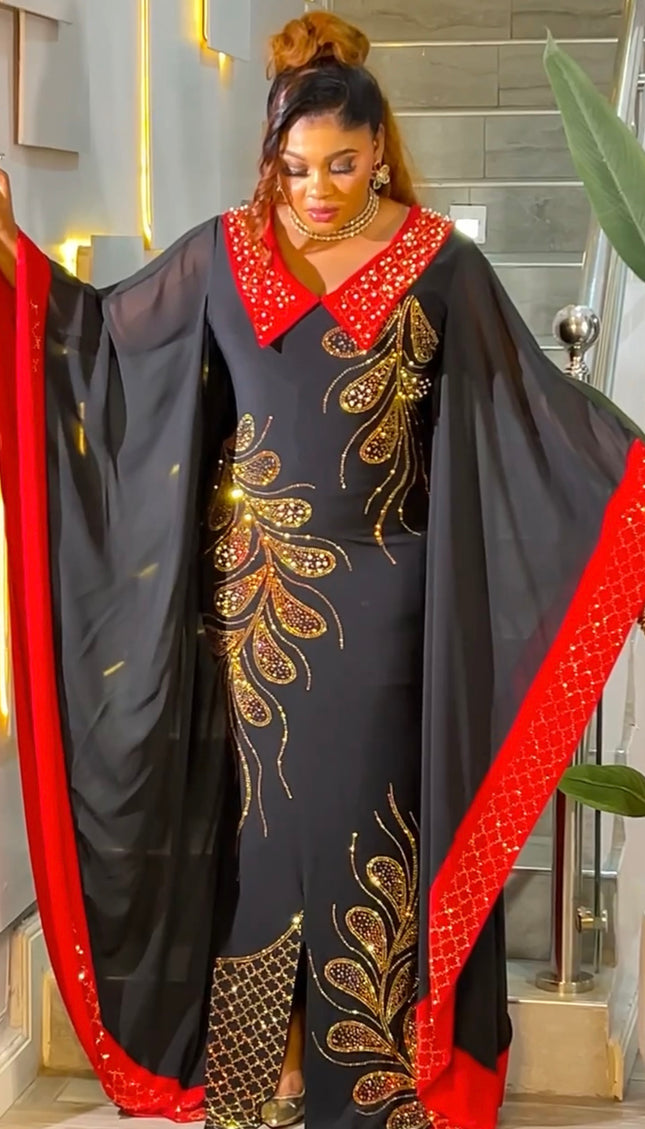 Rhinestone Embellished Kaftan Dress, African Bubu Wedding Guest Attire, Birthday Party Outfit Cocktail Dinner