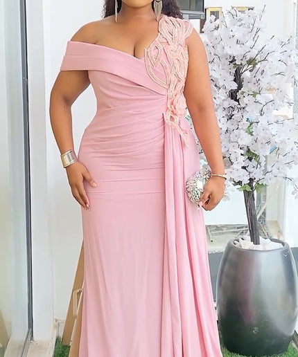 Black One-Shoulder Embellished Mother of The Bride Mermaid Dress Side Slit and Drape, Mother of The Bride Maxi Gown Party Birthday Dinner Celebrant Worthy