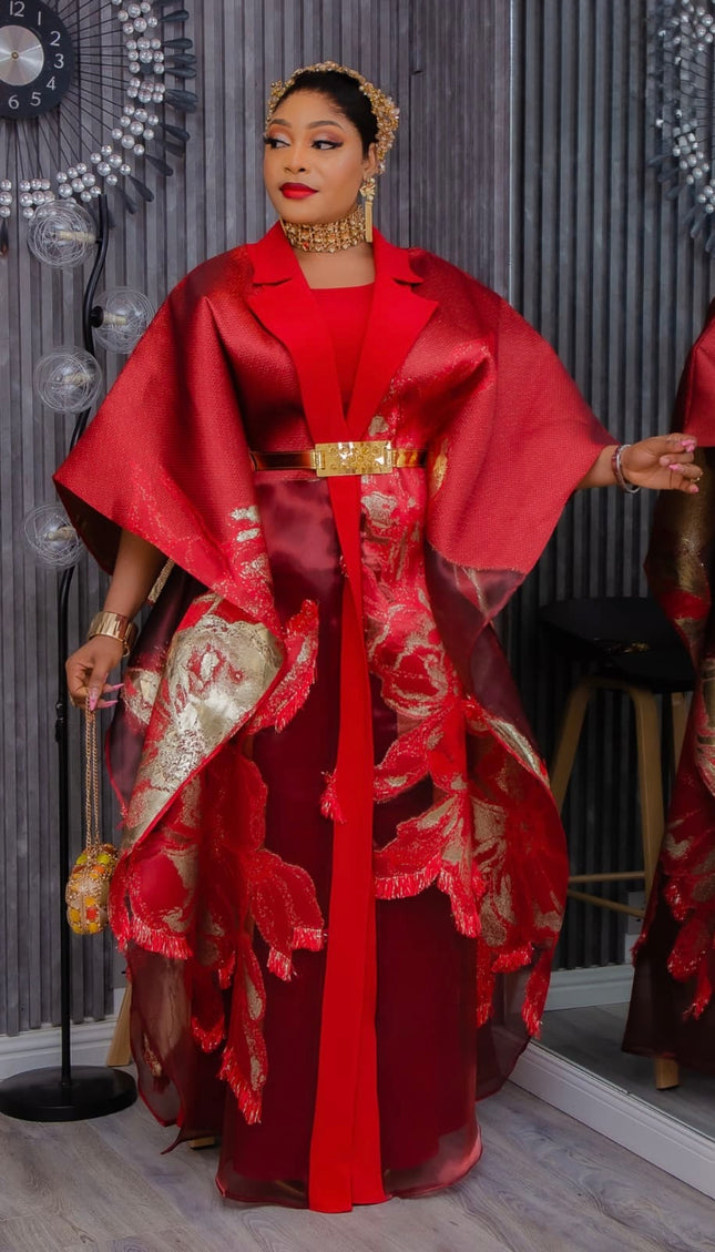 Elegant Gold Brocade Kaftan Dress 2-Piece Set, White Party Outfit Nigerian Engagement Traditional Ceremony Attire Mother of The Bride Photoshoot Wedding Guest