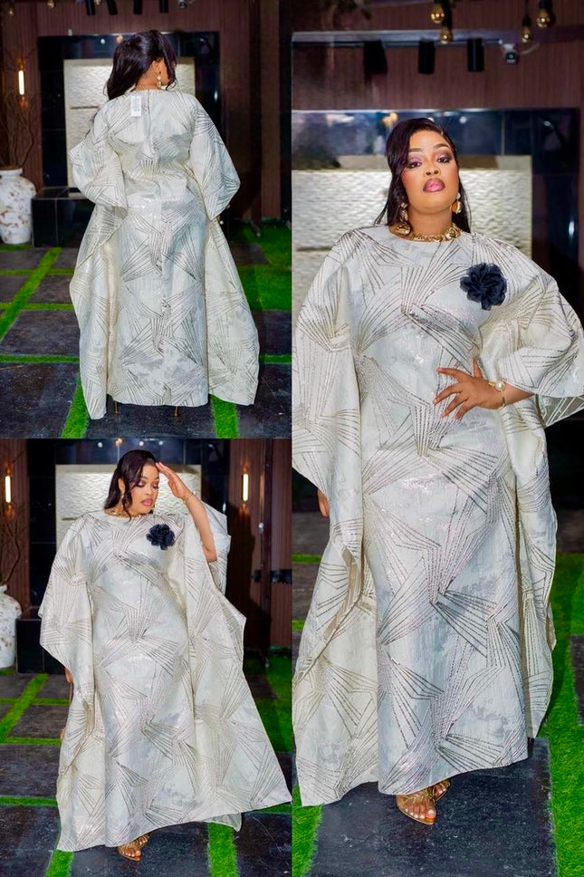 Statement Gold Brocade Bubu with 3D Detachable Flower, African Wedding Guest Dress Engagement Ceremony Mother of The Bride Attire