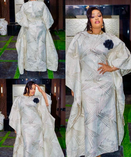 Statement Gold Brocade Bubu with 3D Detachable Flower, African Wedding Guest Dress Engagement Ceremony Mother of The Bride Attire