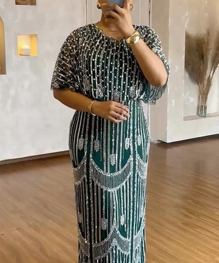 Embellished Beaded Sequin Maxi Dress | Bridal Reception Evening Wear Mother of The Bride Wedding Guest Cocktail