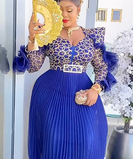 Dramatic Sleeve Embellished Pleated White Maxi Dress