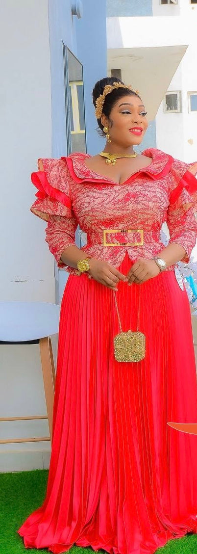 Ruffle Sleeve Embroidered Top and Peplum Skirt | Mother of The Bride Gala Birthday Party Wedding Guest