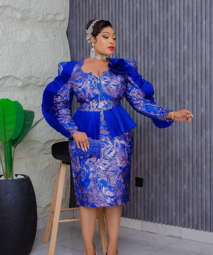 Metallic Ruffle Wedding Guest Dress | Plus Size Mother of The Bride Birthday Party Cocktail Anniversary Curvy Women's Evening Wear