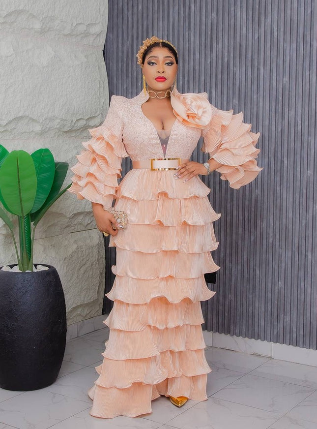 Dramatic Ruffle Maxi Party Dress | Wedding  Birthday Anniversary Gala