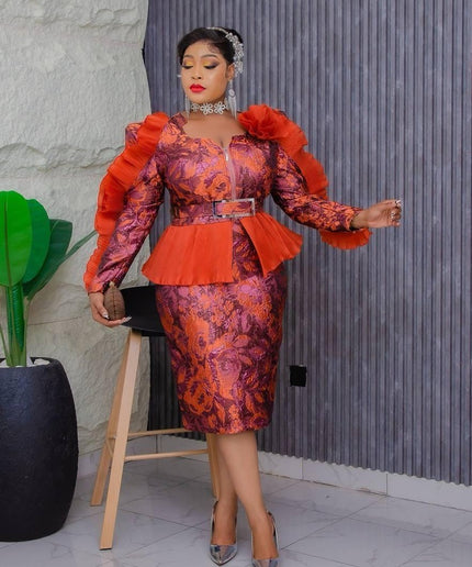 Metallic Ruffle Wedding Guest Dress | Plus Size Mother of The Bride Birthday Party Cocktail Anniversary Curvy Women's Evening Wear