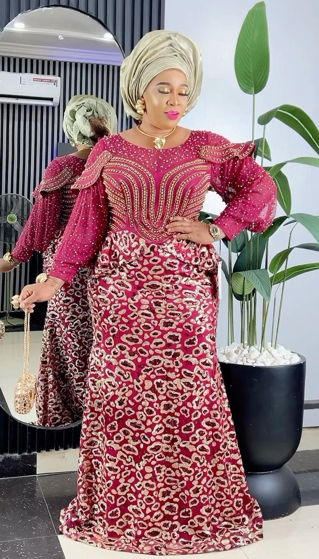 Beaded Embellished Bishop Sleeve Maxi Dress | Wedding Guest Birthday Party