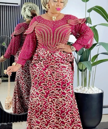 Beaded Embellished Bishop Sleeve Maxi Dress | Wedding Guest Birthday Party