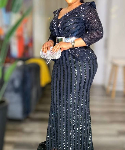 Gold Sequin Peplum Maxi Dress for Mother of The Bride Wedding Guest Birthday Photoshoot