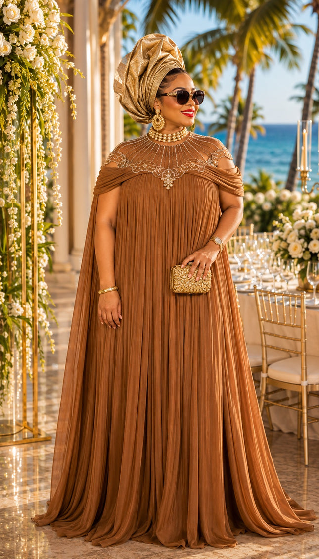 White Embellished Cold-Shoulder Kaftan Maxi Dress, African Bubu Wedding Guest Attire Celebrant Birthday Party Cocktail Reception Formal Evening Gown