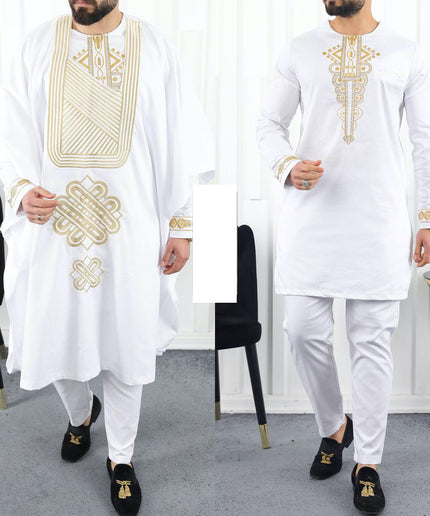 White Embroidered Agbada Shirt Pants African Party Wear
