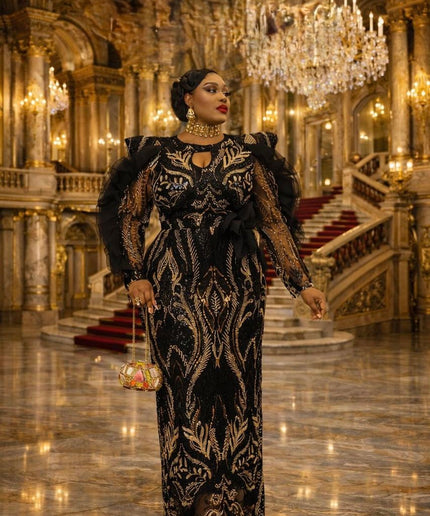 Dramatic Ruffle Sleeve Embellished Party Dress: Wedding Guest Mother of The Bride Cocktail Birthday Formal Turkey Evening Gown