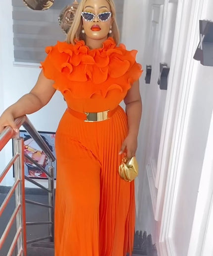 Ruffle Pleated Wide Leg Jumpsuit | Birthday Party Wedding Guest Summer Fashion