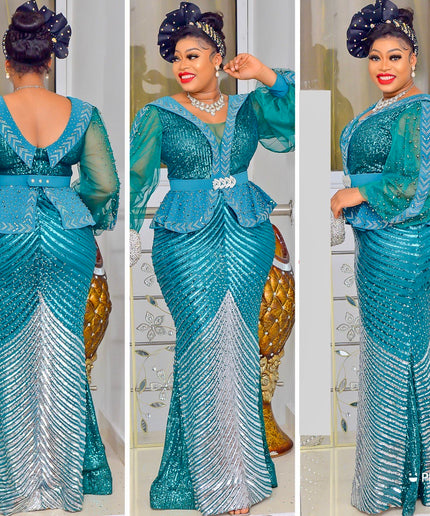Sequin Rhinestone Peplum Dress