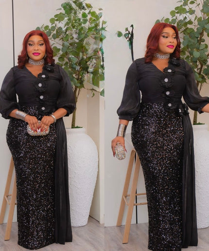 Gold Sequin Embellished Draped Maxi Dress: Wedding Mother of The Bride Cocktail Birthday Party