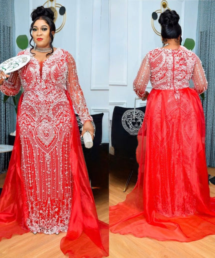 Plus Size Embellished Mother of The Bride Mermaid Gown Overskirt, Beaded Wedding Guest Dress Floor Length Maxi, Birthday Dinner Reception Gala Dress