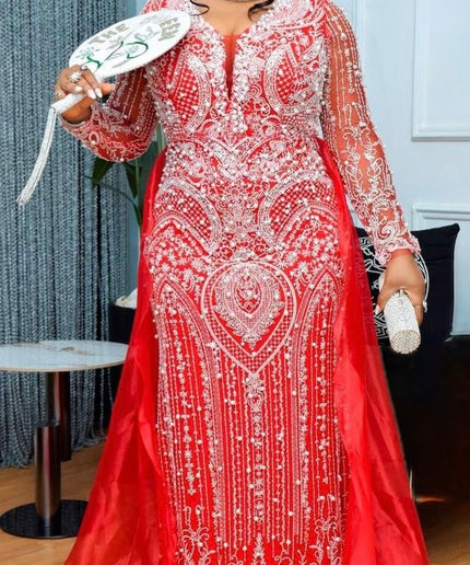 Plus Size Embellished Mother of The Bride Mermaid Gown Overskirt, Beaded Wedding Guest Dress Floor Length Maxi, Birthday Dinner Reception Gala Dress