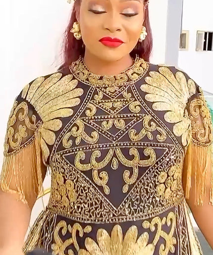 Metallic Gold Crystal-Embellished Evening Gown | Birthday Gala Wedding