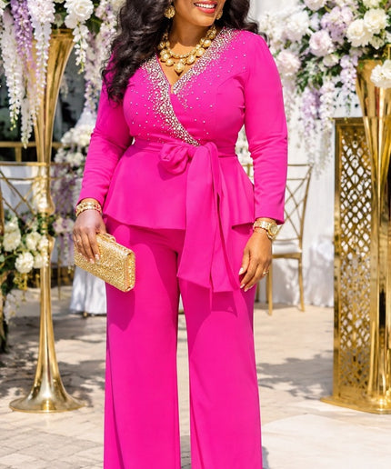 Classy White Summer Wedding Guest Embellished Wide-Leg Jumpsuit for Formal Event Church Engagement Party Birthday Cocktail