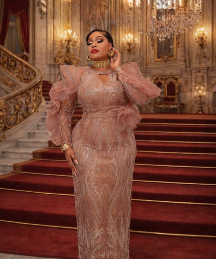 Dramatic Ruffle Sleeve Embellished Party Dress: Wedding Guest Mother of The Bride Cocktail Birthday Formal Turkey Evening Gown