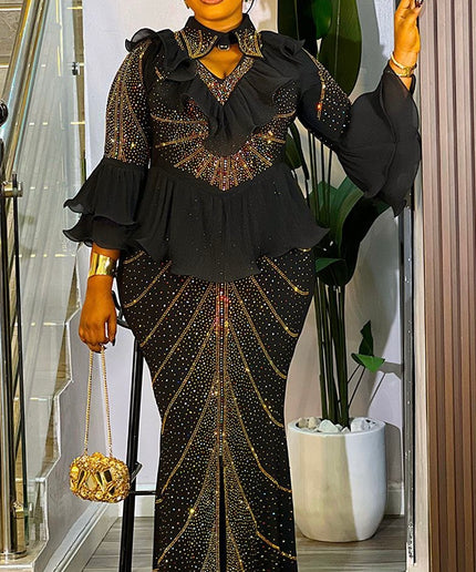 White Rhinestone Embellished Ruffle Peplum Maxi Dress: Mother of The Groom Wedding Guest Birthday Party Outfit