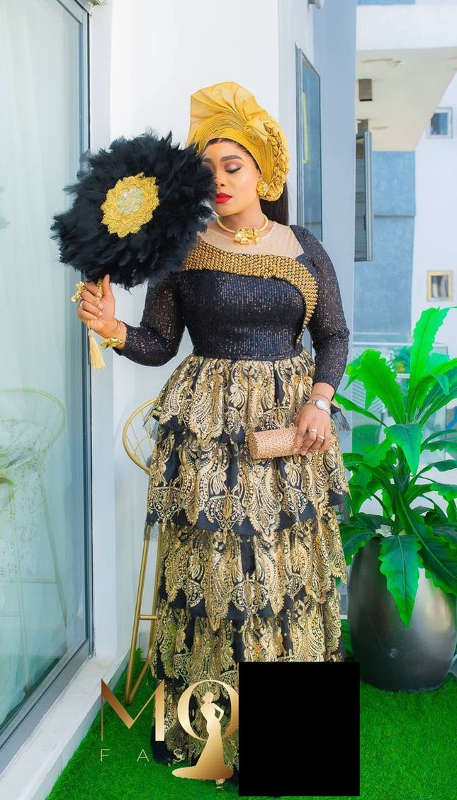 Ruffle Tiered Pleated Sequin Evening Gown | Wedding Guest Mother of The Bride Celebrant Party