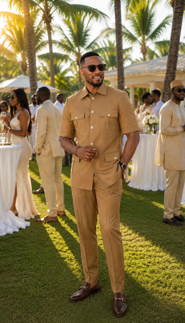 Men's Brown Wedding Guest Outfit 2-Piece Pants Set Birthday Photoshoot Graduation Church Anniversary Cocktail