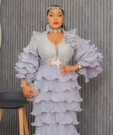 White Waterfall Ruffles Wedding Guest Dress Maxi Embroidered Rosette Plus Size Mother of The Bride Evening Wear Cocktail Birthday Party
