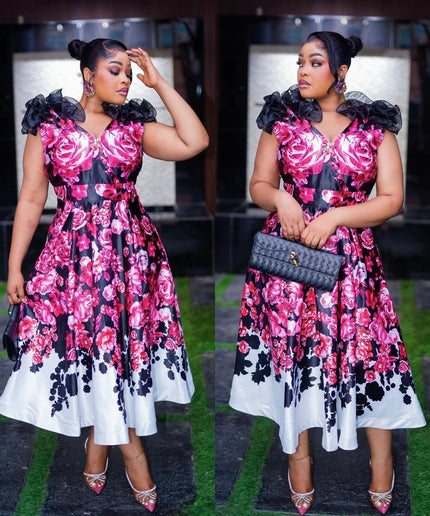 Fabulous Ruffle Neckline Twirl Skater Midi Dress for Birthday Dinner Church Summer Wedding Guest Bridal Photoshoot Cocktail Party