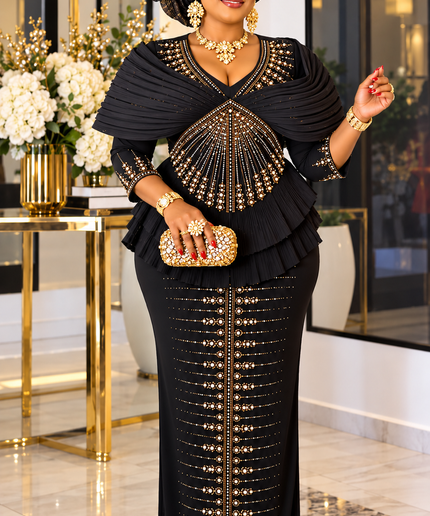 "All Eyes On Me" Purple Rhinestone Embellished Sculptural Shoulder Ruffle Peplum Maxi Dress for Wedding Cocktail Reception Church Anniversary Gala Dinner Mother of The Bride Birthday Party Guest Plus Size