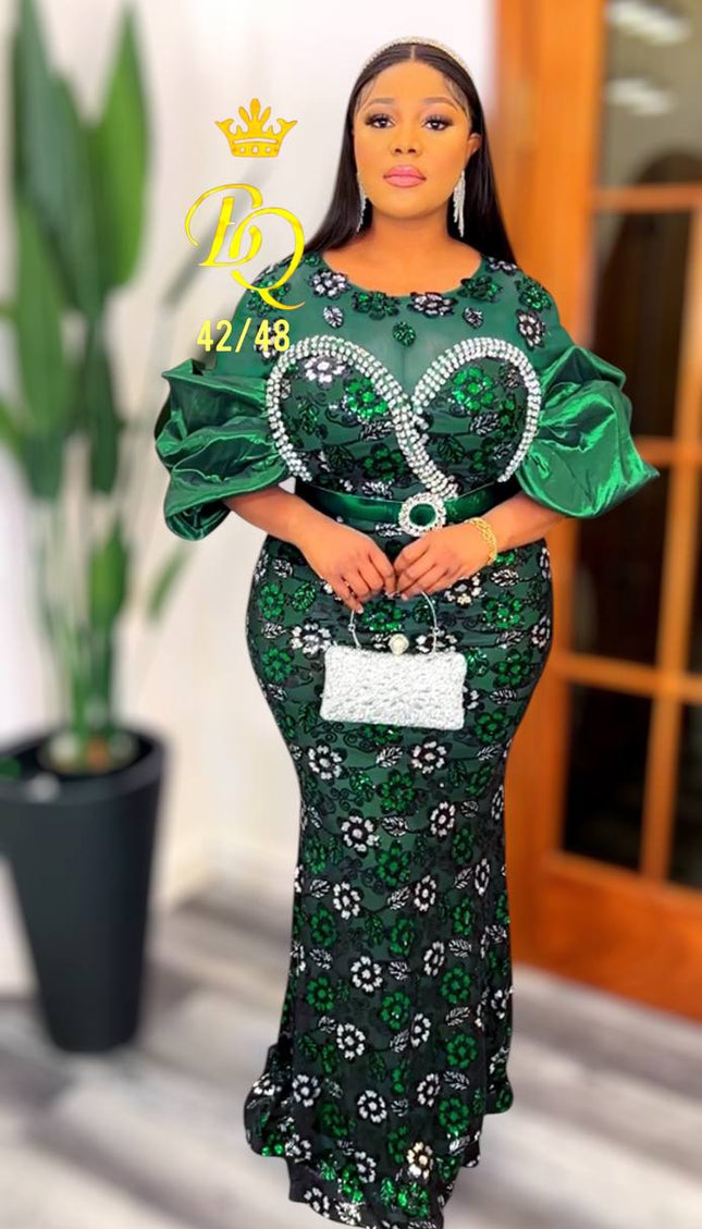 Sequin Embellished Dramatic Sleeve Maxi Dress | Wedding Party Birthday Celebrant Gala