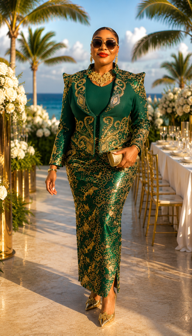 Green Sequin Embellished Peplum Maxi Dress for Wedding Guest Mother of The Bride Celebrant Birthday Party Dinner Cocktail Reception