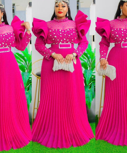 Dramatic Ruffle Sleeve Embellished Maxi Gown