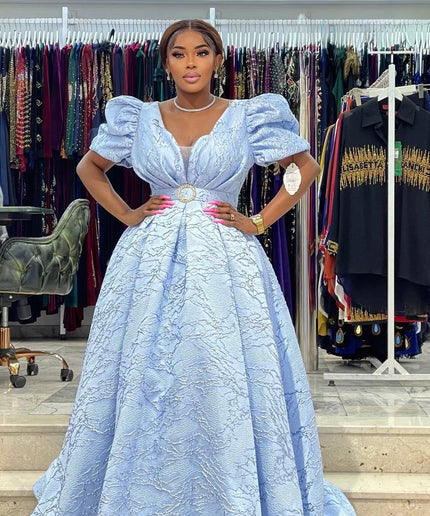 Metallic Puff Sleeve Maxi Dress | Evening Wear Plus Size Birthday Celebrant Gala Wedding Guest Mother of The Bride Pageant