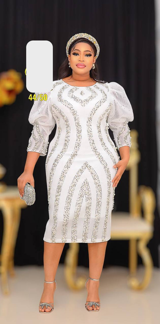Puff Sleeve Embellished Party Midi Dress | Birthday Wedding Guest Graduation