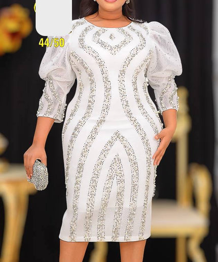 Puff Sleeve Embellished Party Midi Dress | Birthday Wedding Guest Graduation