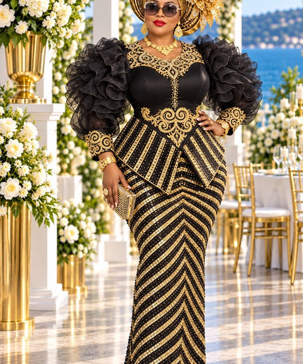 "No Competition" Mother of The Bride Dress Orange Sequin Rhinestone Embellished Peplum Ruffle Sleeve Party Dress for Celebrant Birthday Party Dinner Holiday Cocktail Reception