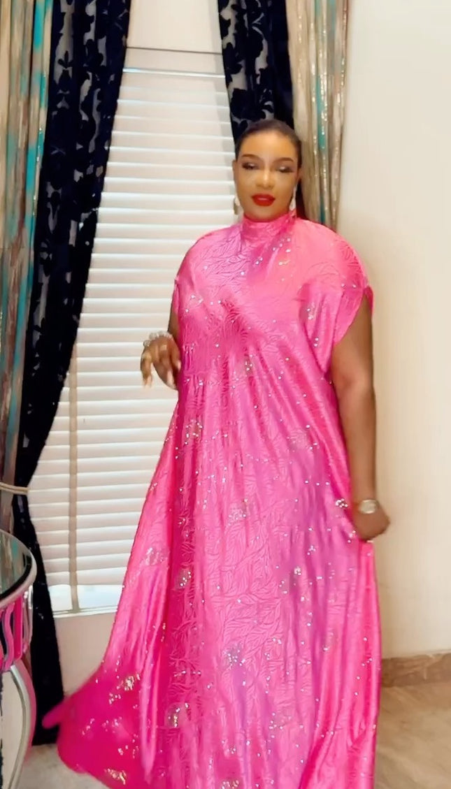 Pink Silk Summer Kaftan with Rhinestones