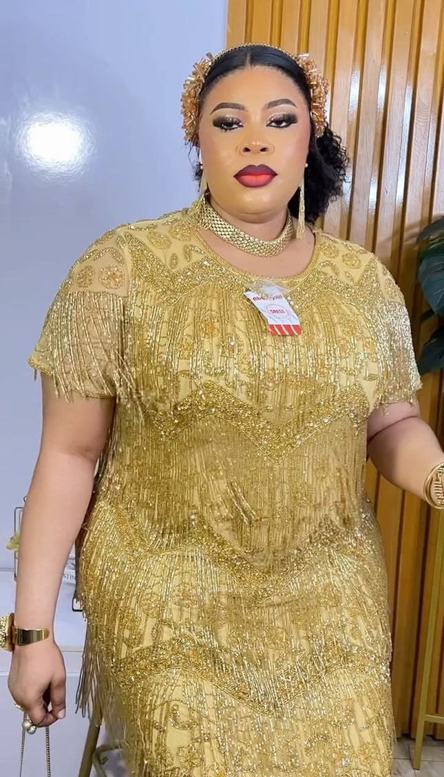 Embellished Gold Fringe Gown | Wedding Birthday Party Prom Gala Bridal FASHIONISKO Embellished Gold Fringe Gown | Wedding Birthday Party Prom Gala Bridal FASHIONISKO