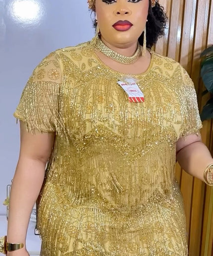 Embellished Gold Fringe Dress | Mother of The Bride Birthday Party Prom Wedding