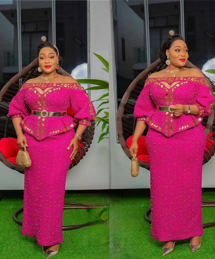 Orange Off-The-Shoulder Embellished Peplum Top & Skirt 2 Piece Set for Wedding Guest Mother of The Bride Birthday Party Gala Cocktail Anniversary