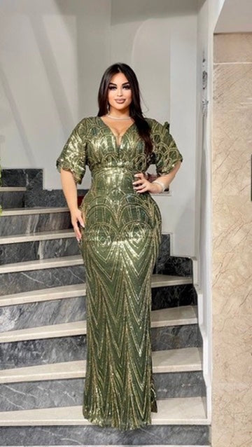 Green Sequin Wedding Guest Maxi Dress, Mother of The Bride Mermaid Gown Plus Size, Evening Wear Reception Birthday Cocktail Party