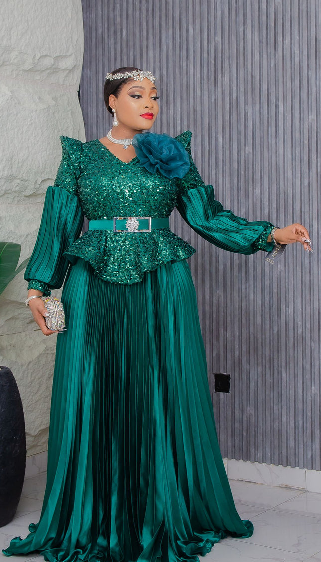 Dramatic Shoulder Sequin Maxi Dress | Wedding Guest Gala Birthday Party Mother of The Bride