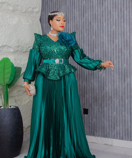 Dramatic Shoulder Sequin Maxi Dress | Wedding Guest Gala Birthday Party Mother of The Bride