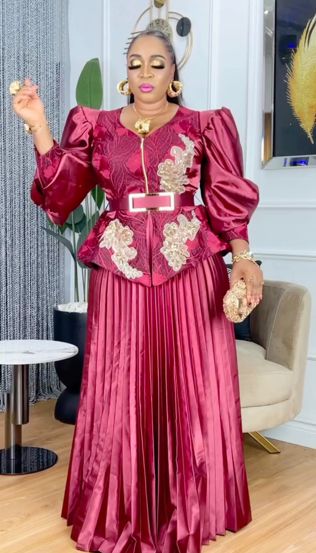 Embroidered Sequin Pleated Party Dress