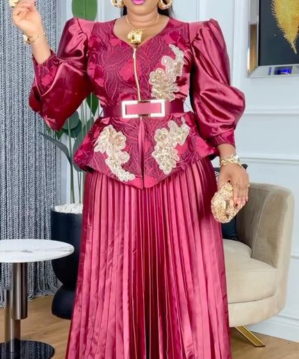Embroidered Sequin Pleated Party Dress